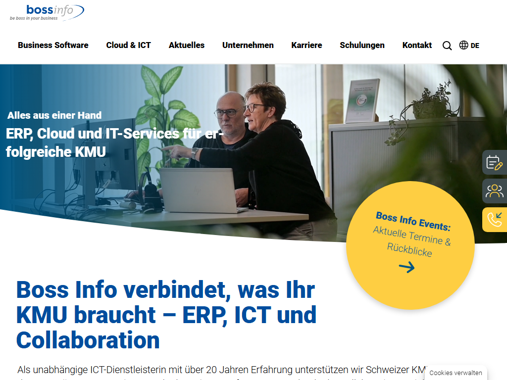 Screenshot der Homepage von bossERP