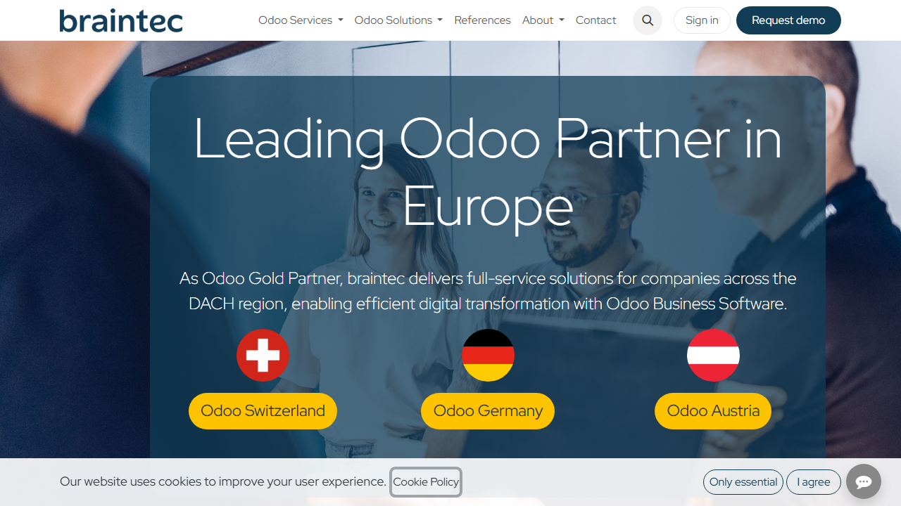 Screenshot of the homepage of braintec (Odoo Gold Partner)