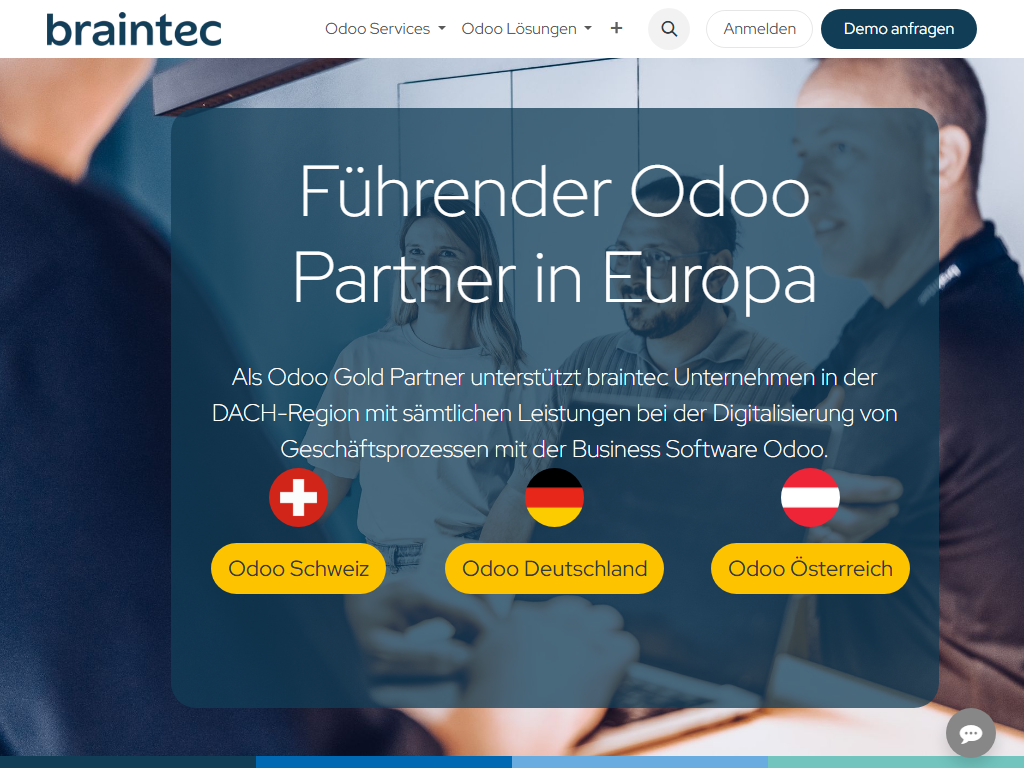 Screenshot der Homepage von braintec (Odoo Gold Partner)