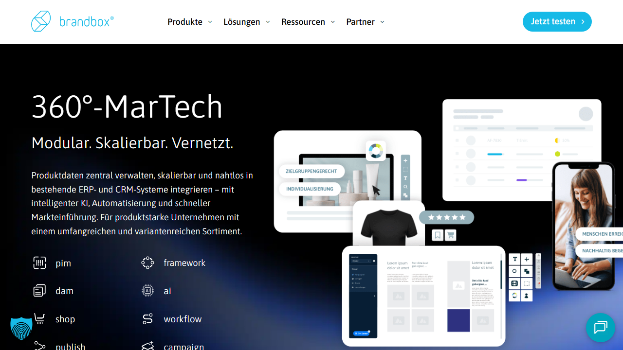 Screenshot of the homepage of brandbox