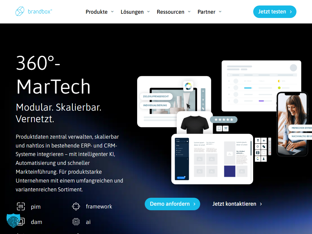 Screenshot of the homepage of brandbox