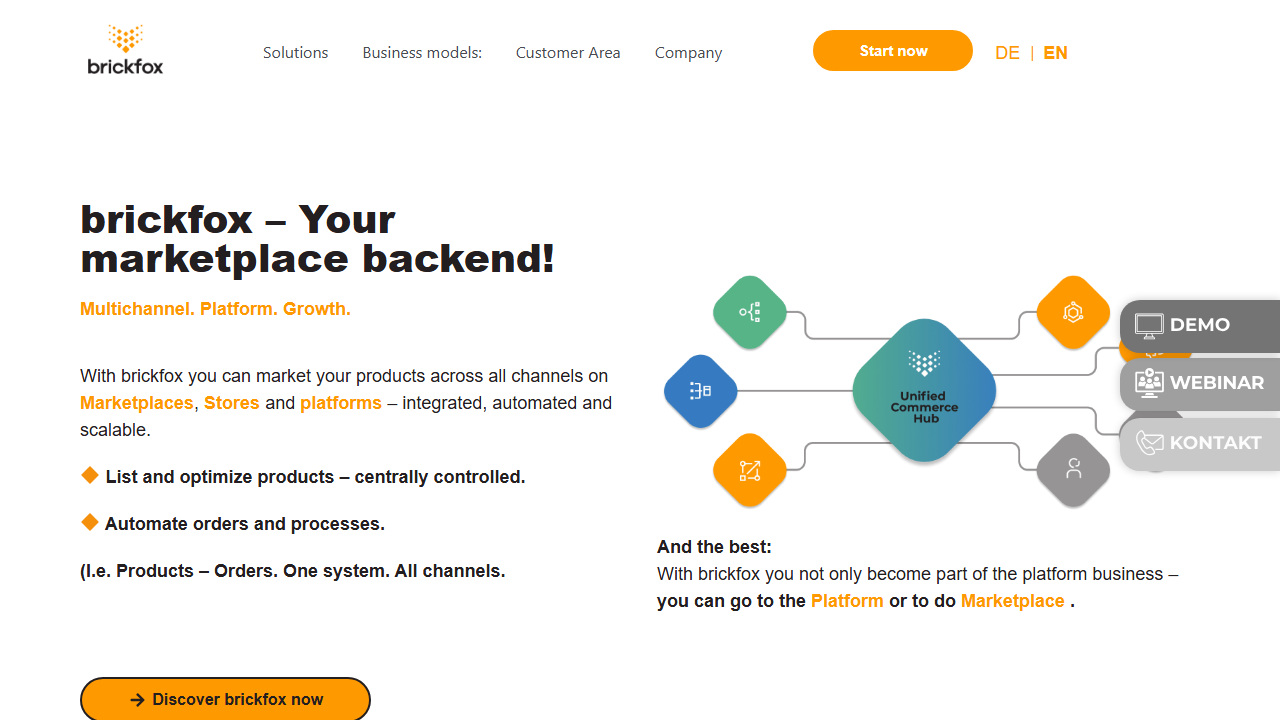 Screenshot of the homepage of brickfox
