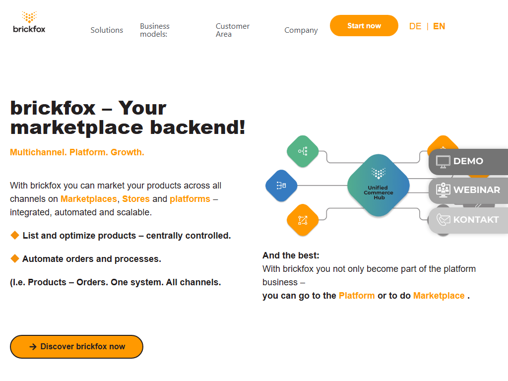 Screenshot of the homepage of brickfox