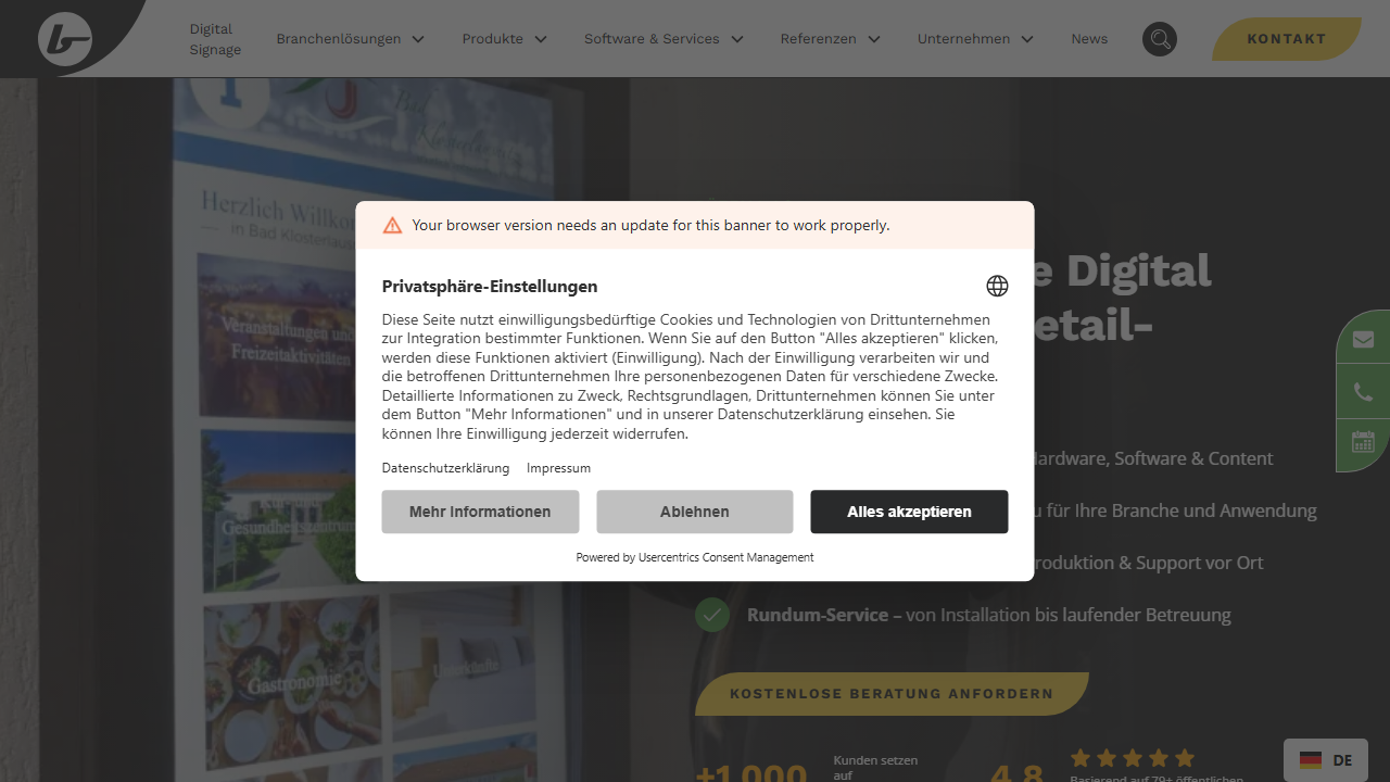 Screenshot of the homepage of Bütema
