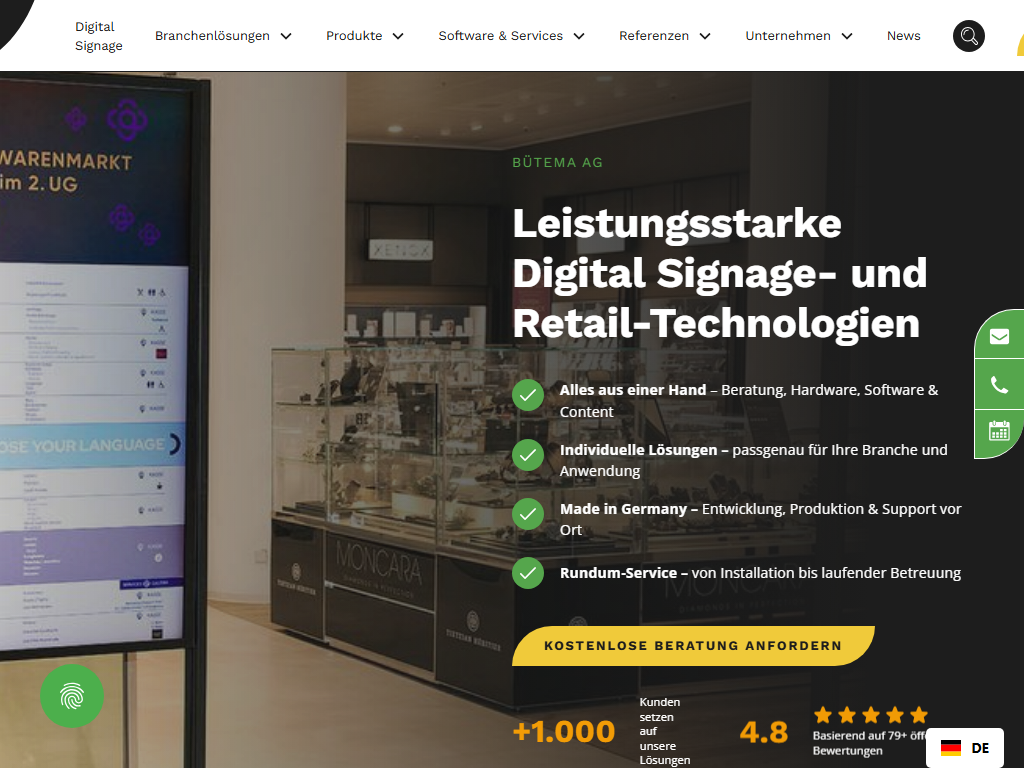 Screenshot of the homepage of Bütema