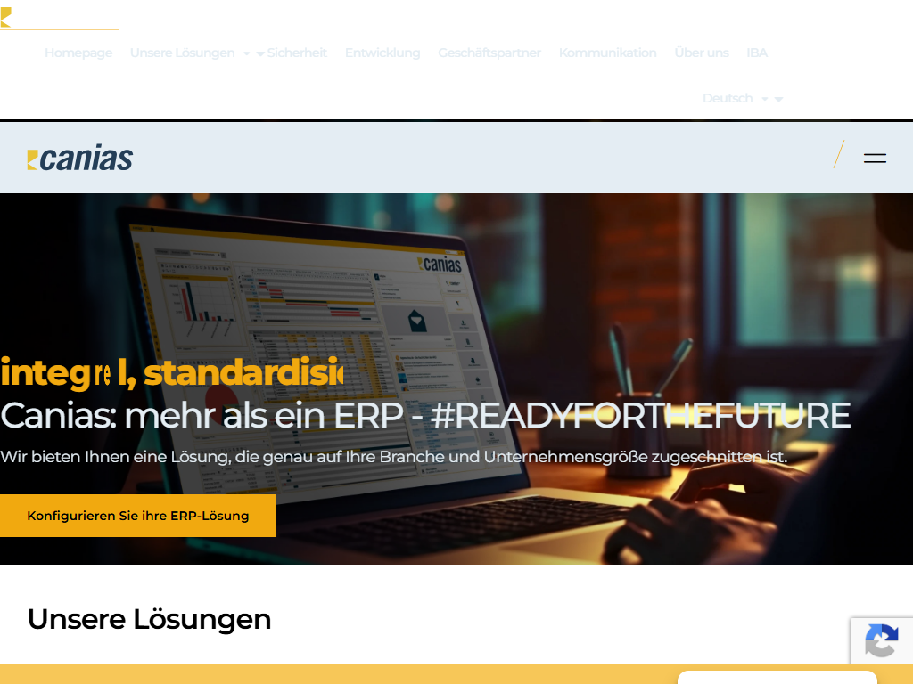 Screenshot der Homepage von caniasERP