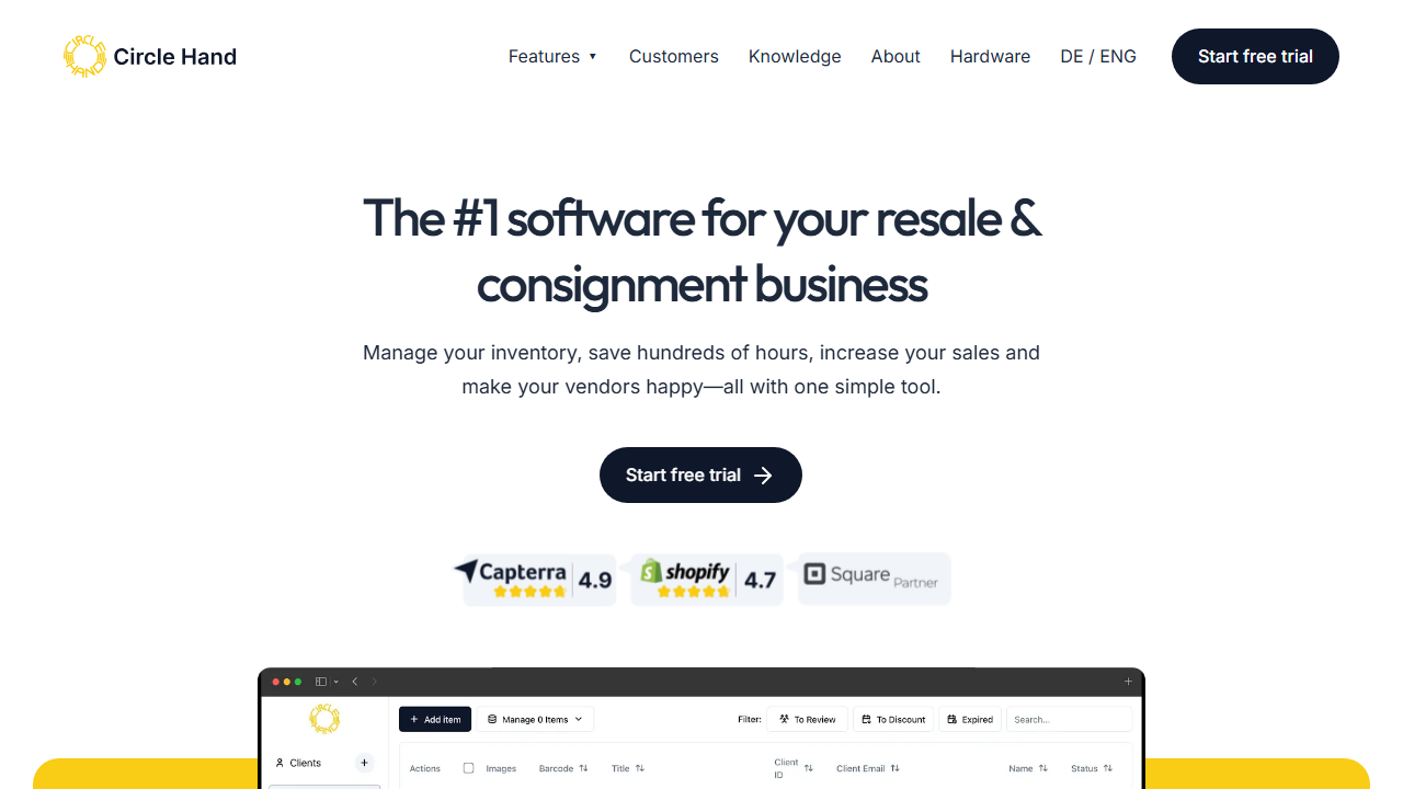 Screenshot of the homepage of Circle-Hand