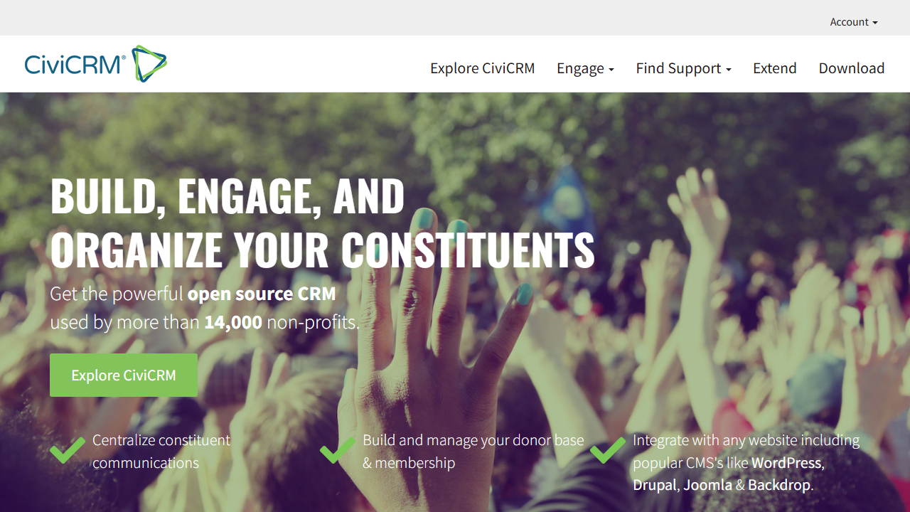Screenshot of the homepage of CiviCRM