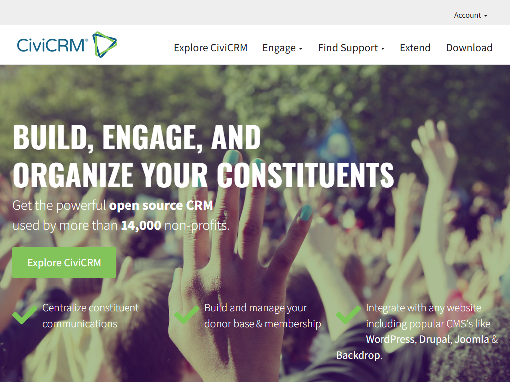 Screenshot of the homepage of CiviCRM