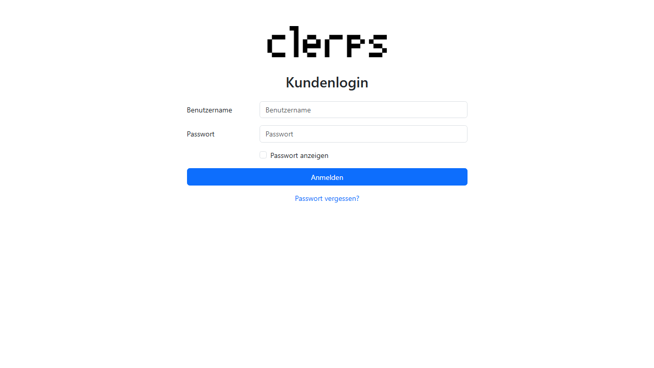 Screenshot of the homepage of clerps Cloud ERP