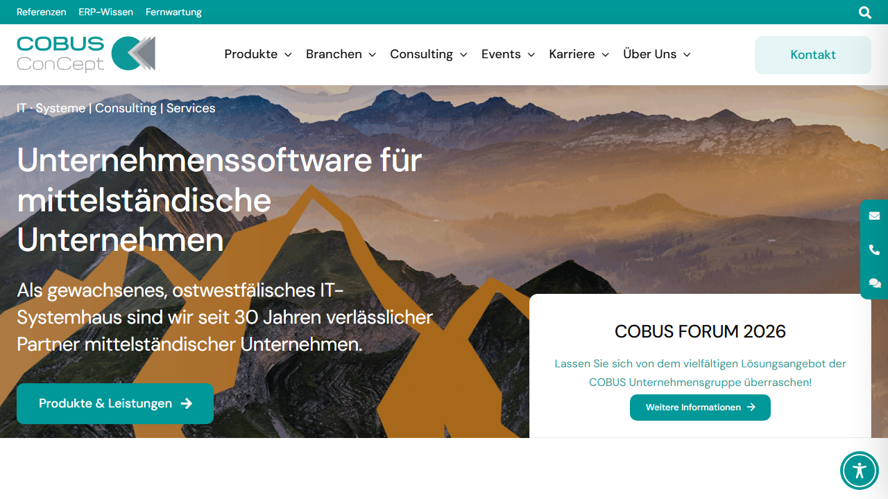 Screenshot of the homepage of COBUS ERP/3