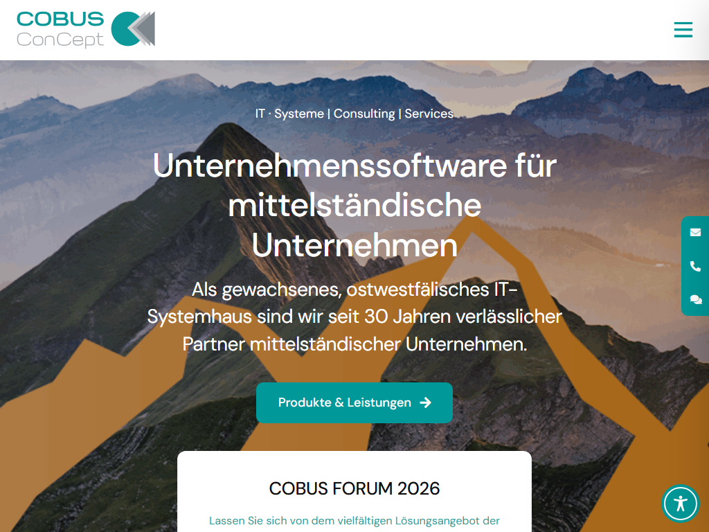 Screenshot der Homepage von COBUS ERP/3