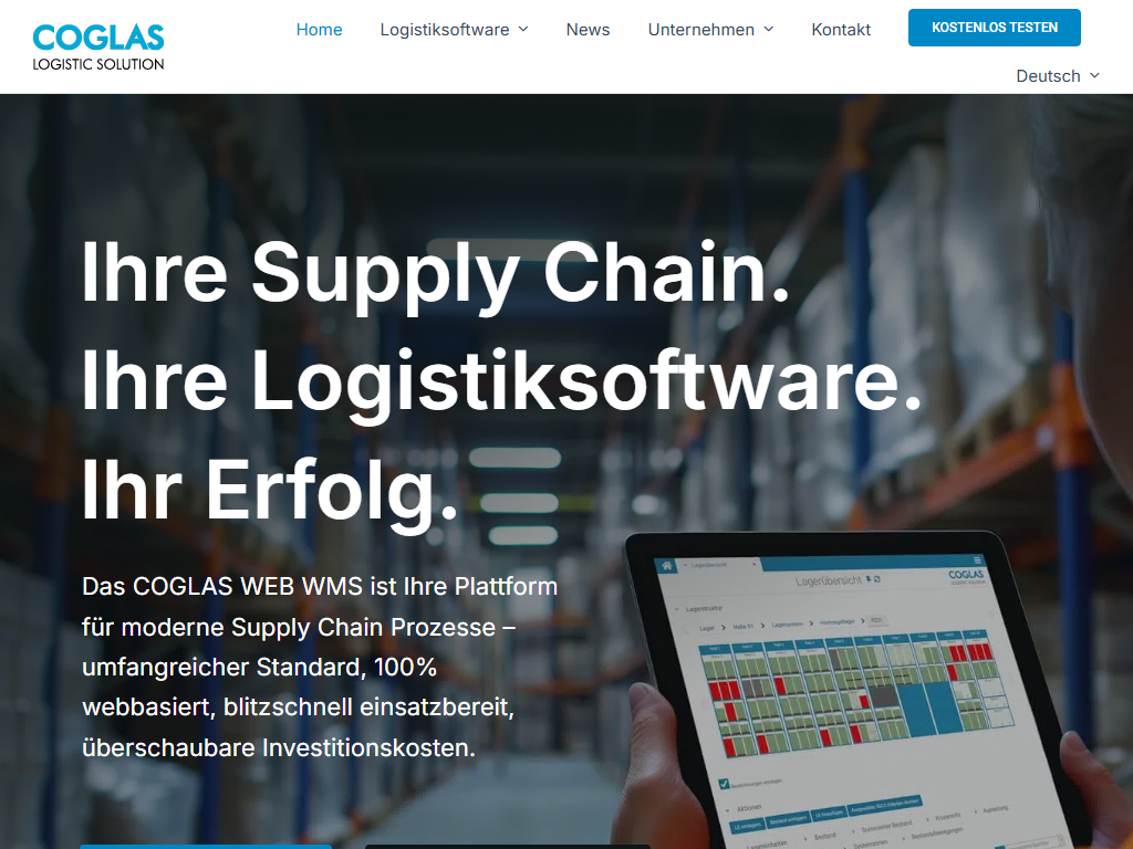Screenshot of the homepage of COGLAS WEB WMS