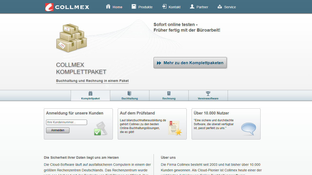 Screenshot of the homepage of Collmex