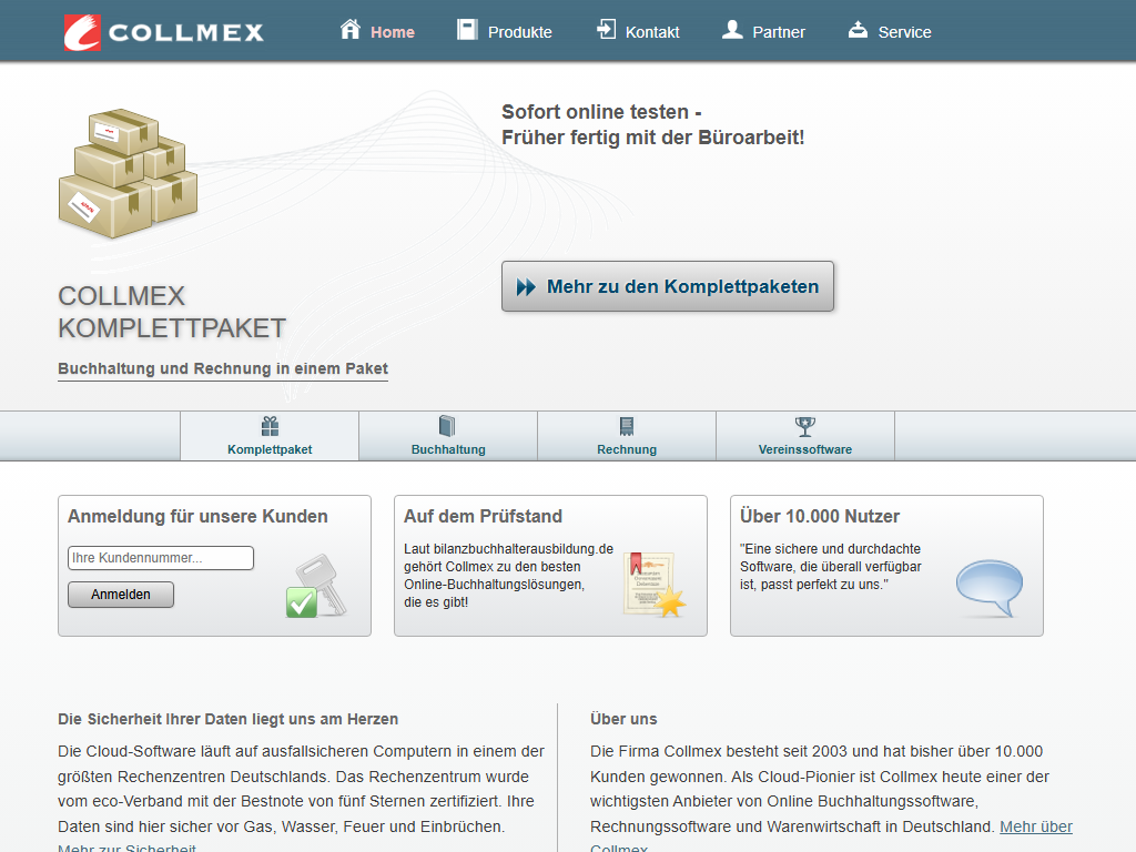 Screenshot of the homepage of Collmex