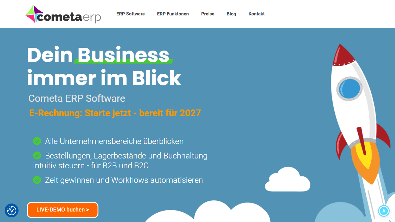 Screenshot of the homepage of Cometa ERP