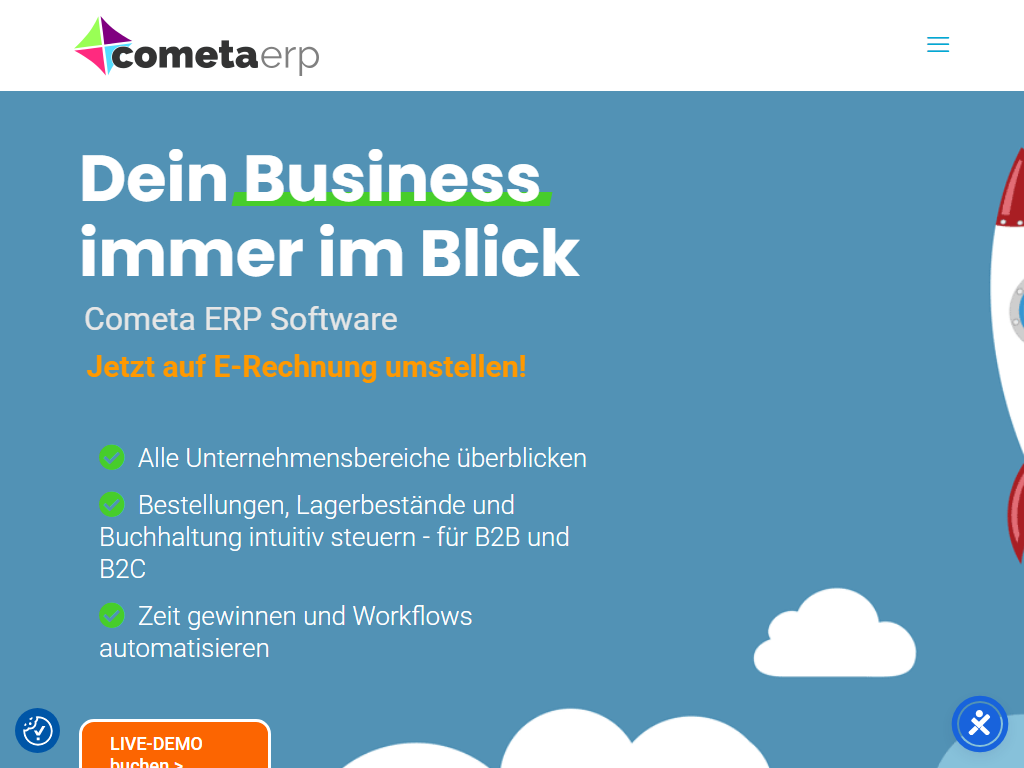 Screenshot of the homepage of Cometa ERP