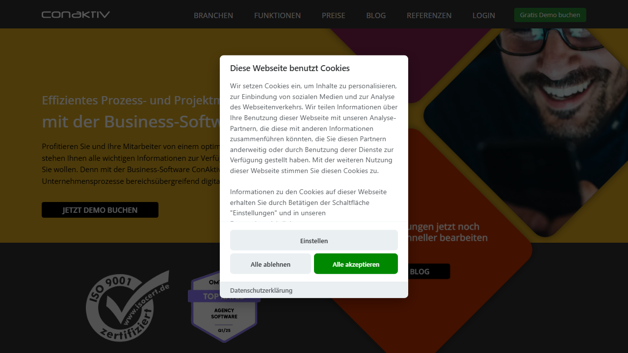 Screenshot of the homepage of ConAktiv