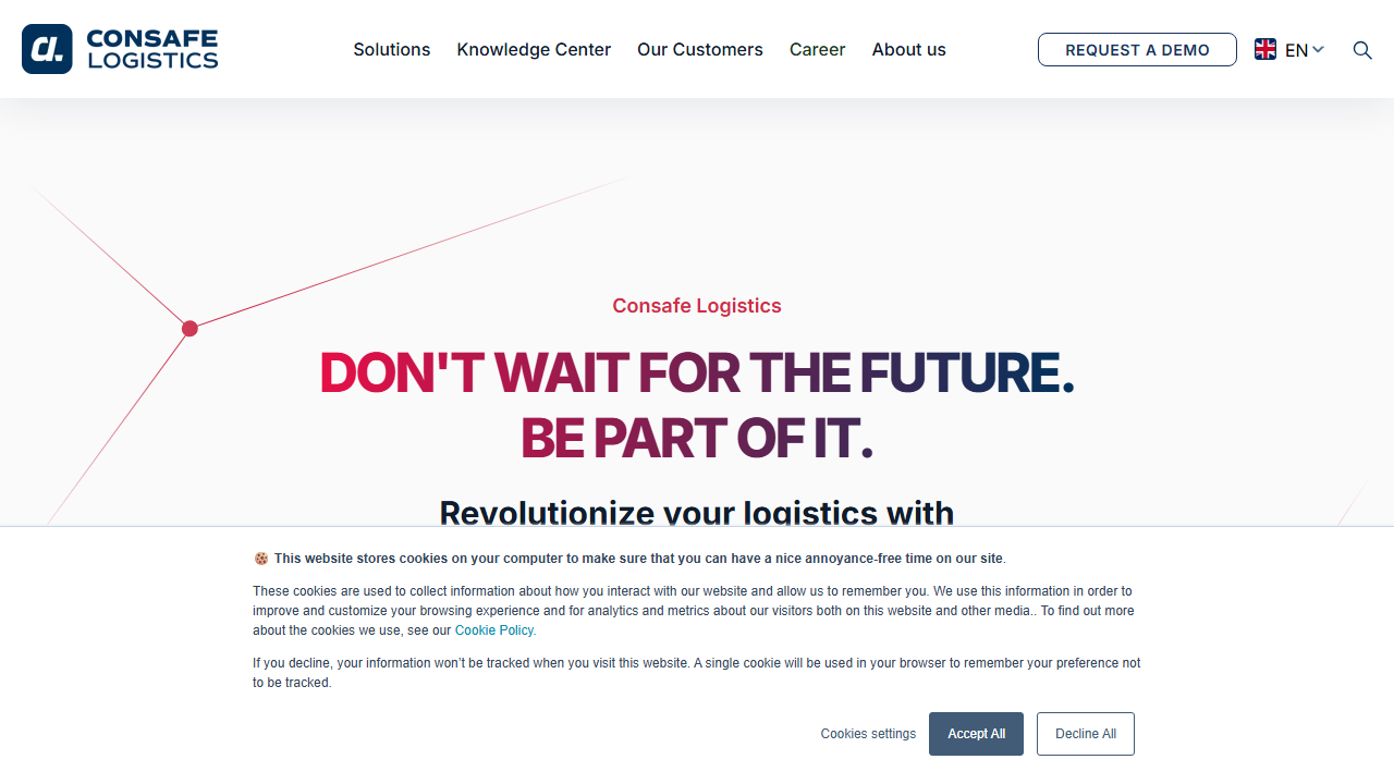 Screenshot of the homepage of Consafe Logistics