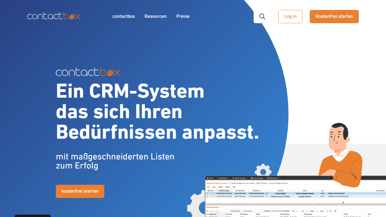 Screenshot of the homepage of Contactbox