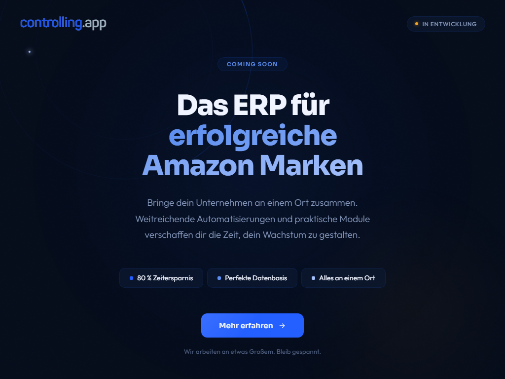 Screenshot der Homepage von controlling.app