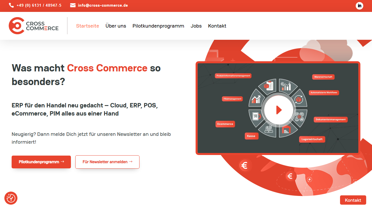 Screenshot of the homepage of Cross Commerce