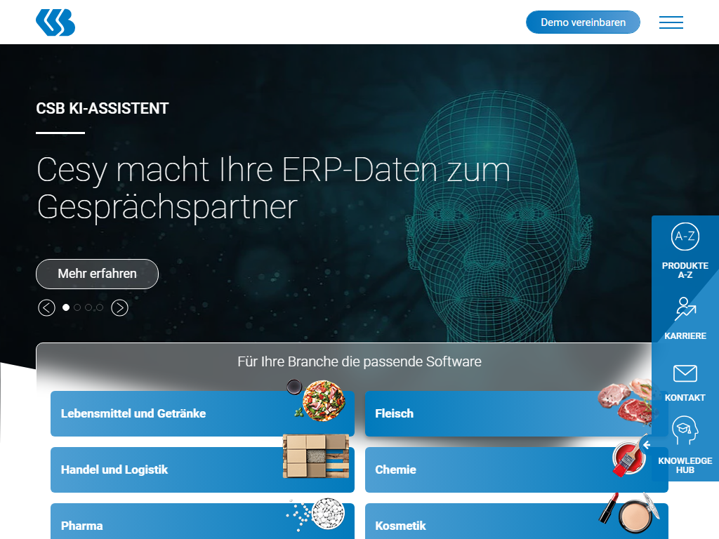 Screenshot der Homepage von CSB-System