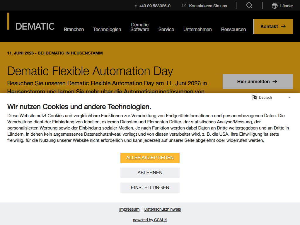Screenshot der Homepage von Dematic