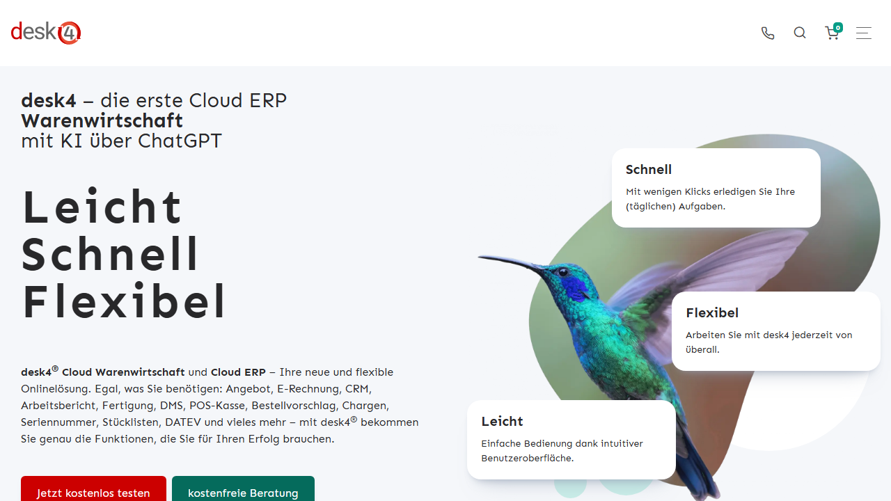 Screenshot of the homepage of desk4