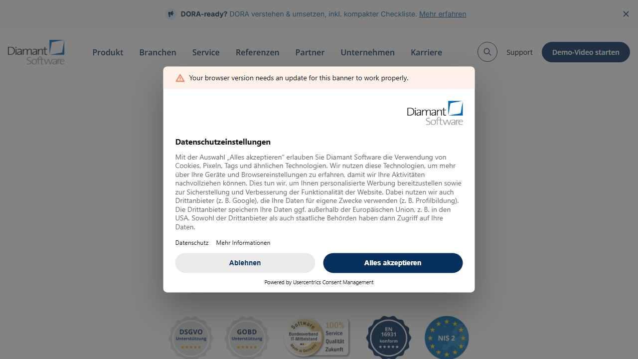Screenshot of the homepage of Diamant/4