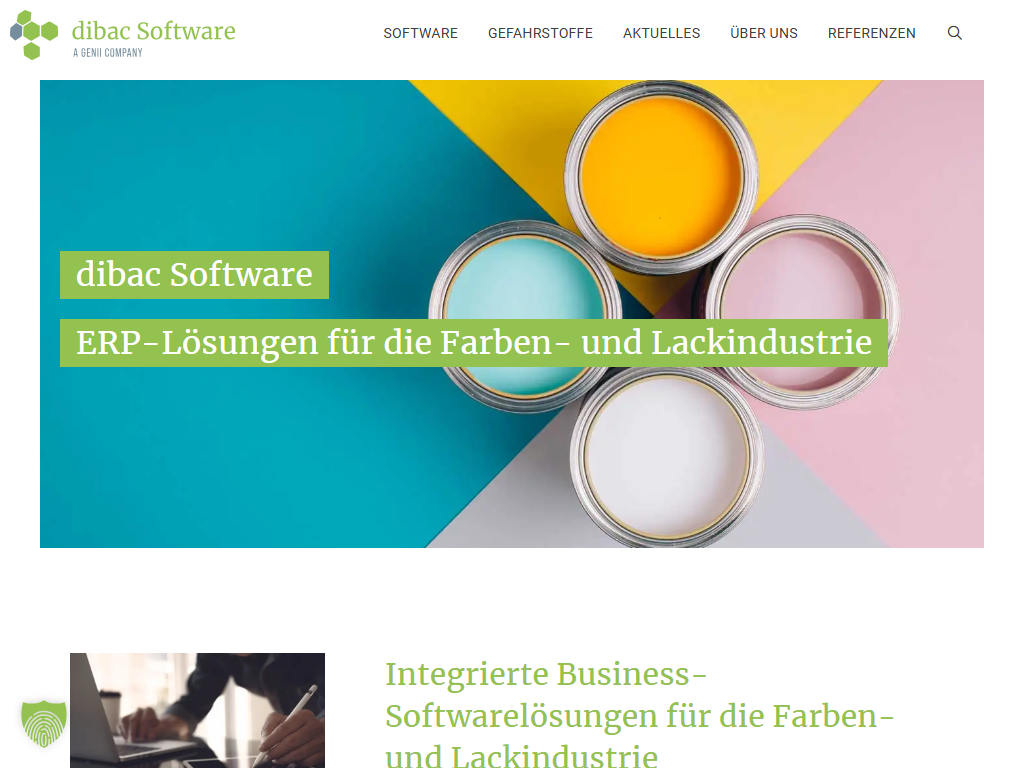 Screenshot der Homepage von dibac.erp