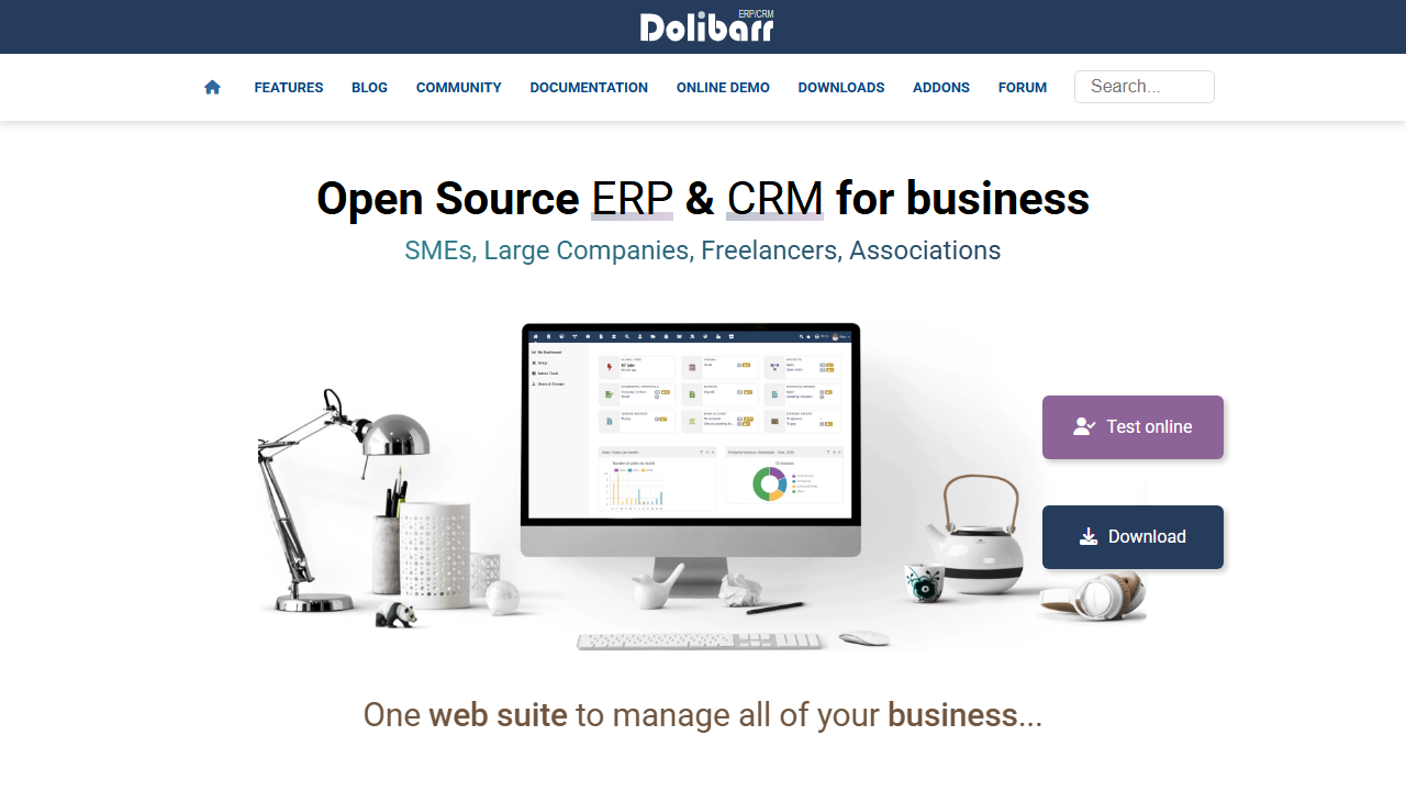 Screenshot of the homepage of Dolibarr ERP & CRM