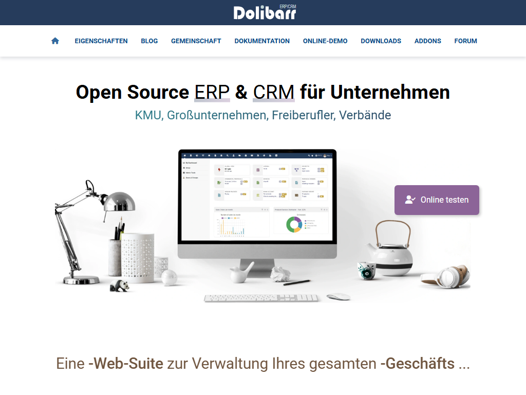 Screenshot der Homepage von Dolibarr ERP & CRM