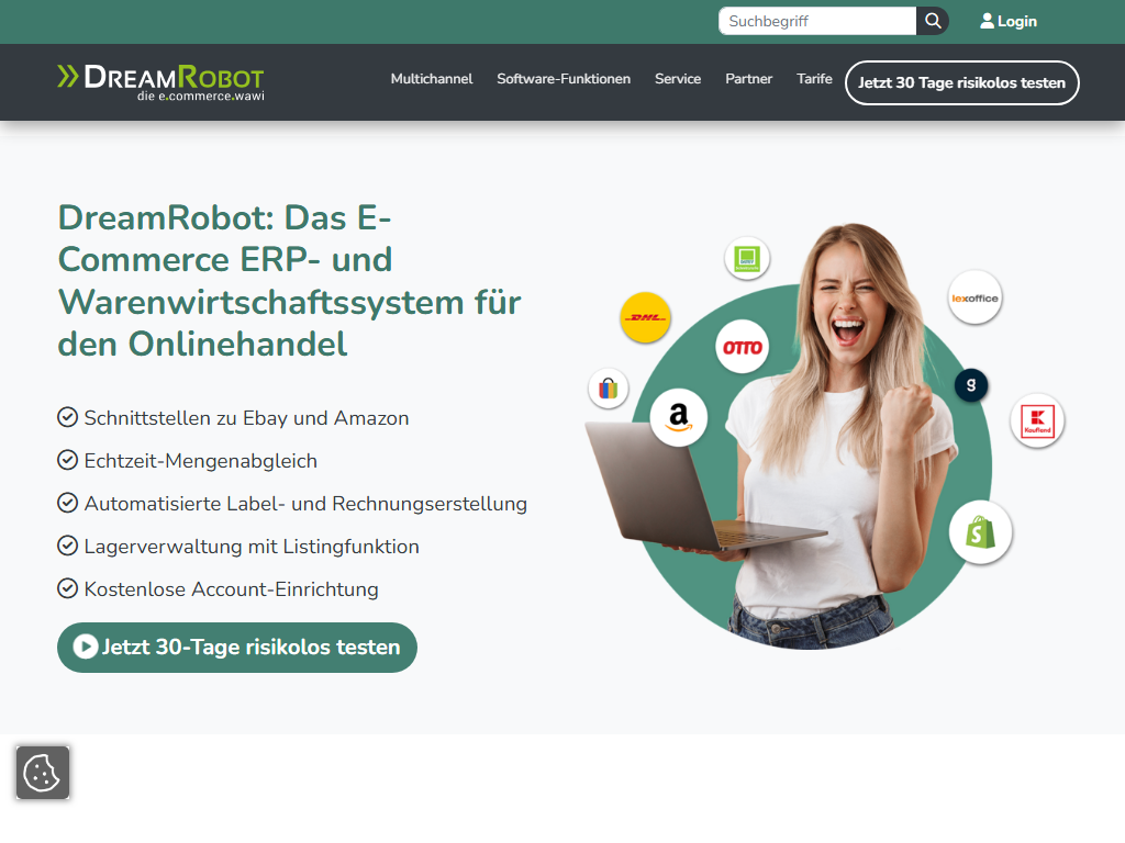 Screenshot der Homepage von DreamRobot
