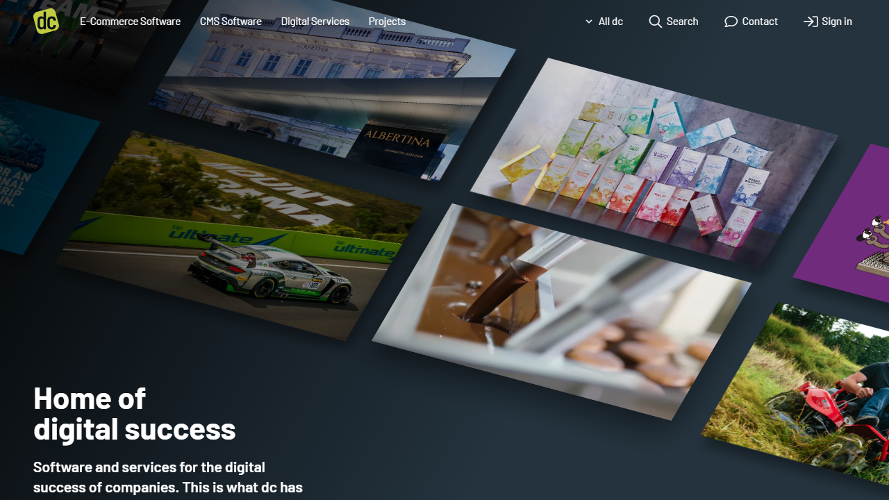 Screenshot of the homepage of dynamic commerce