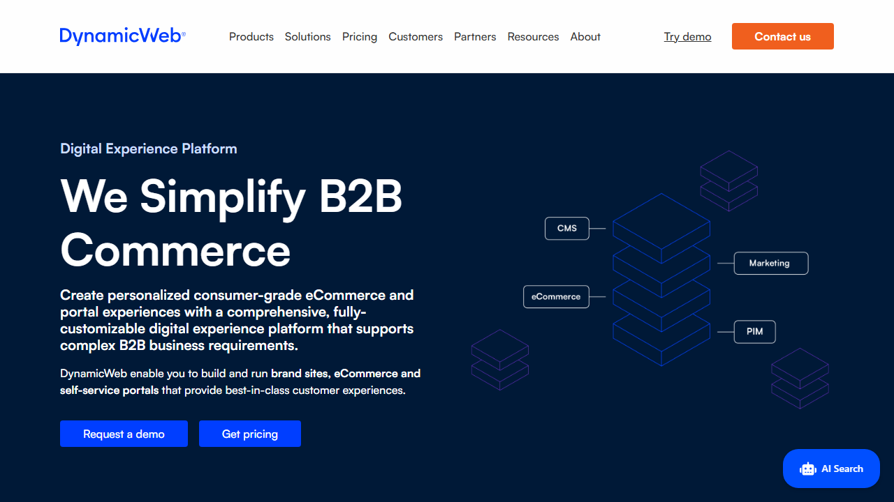 Screenshot of the homepage of Dynamicweb eCommerce Suite