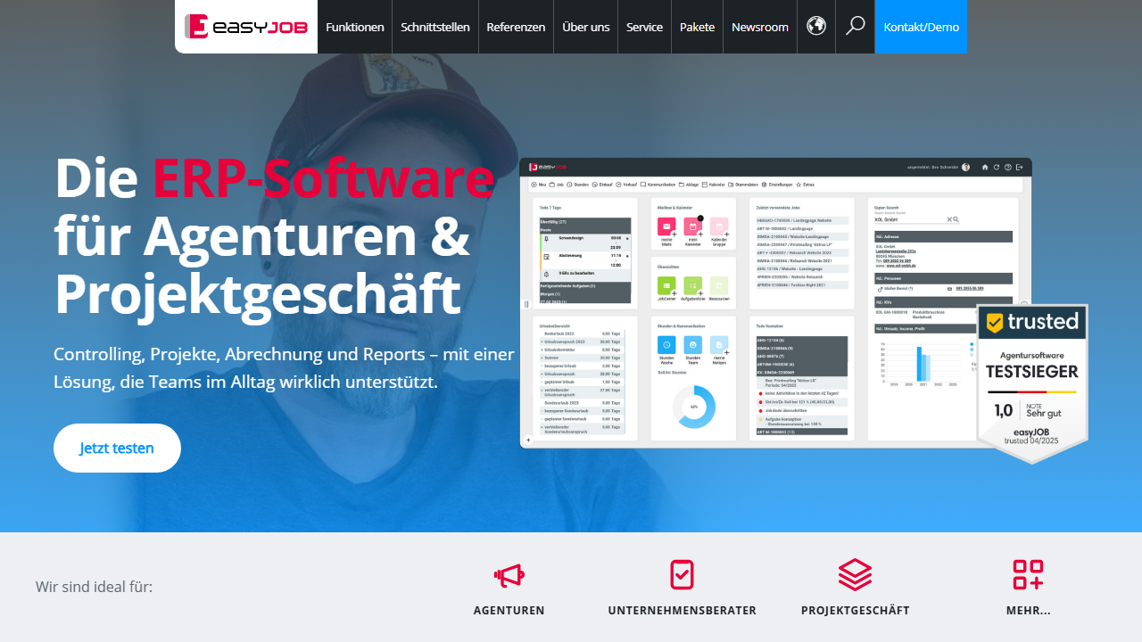 Screenshot of the homepage of easyJOB