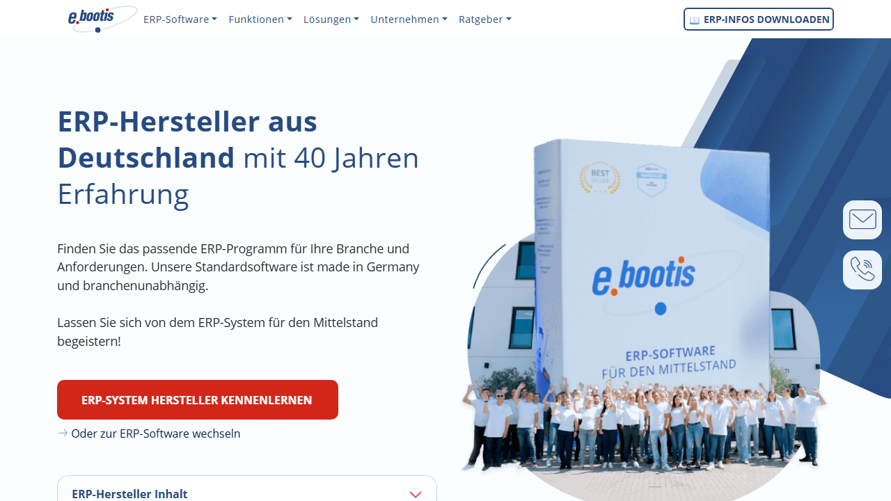 Screenshot of the homepage of e.bootis-ERPII