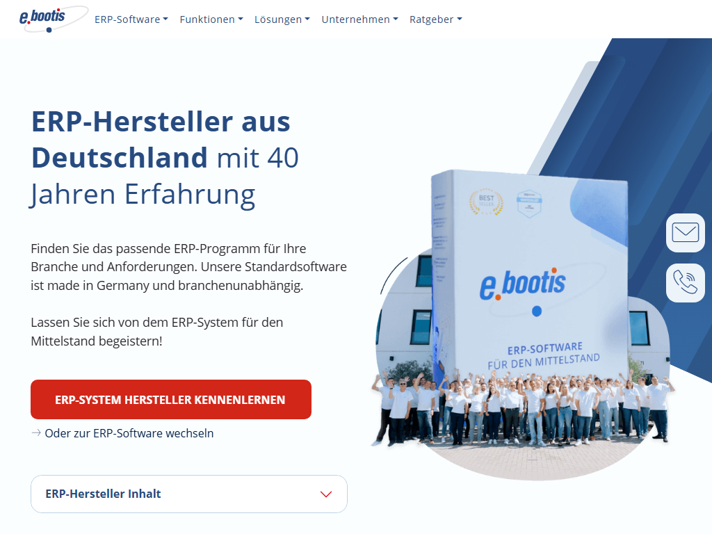 Screenshot of the homepage of e.bootis-ERPII