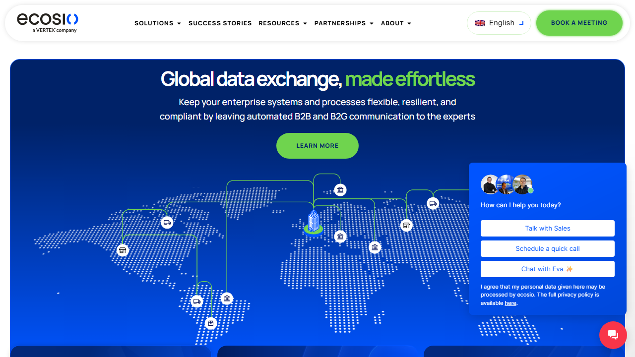 Screenshot of the homepage of ecosio