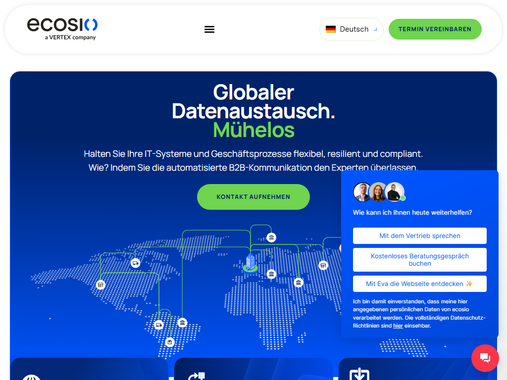 Screenshot der Homepage von ecosio