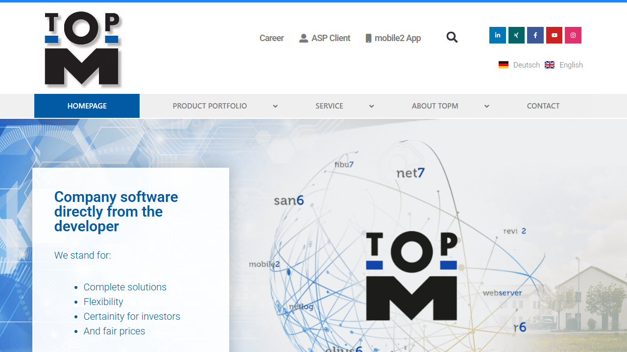 Screenshot of the homepage of TopM elius6