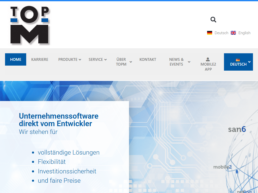 Screenshot of the homepage of TopM elius6