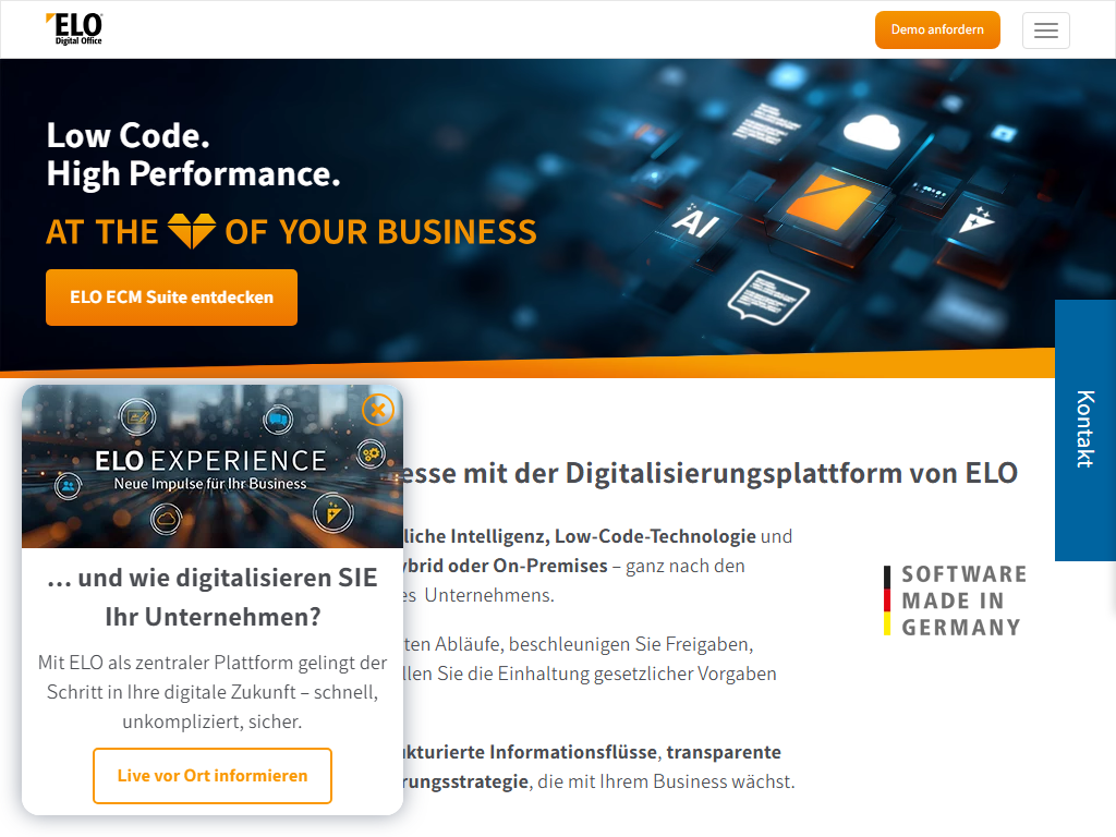 Screenshot of the homepage of ELO Contract