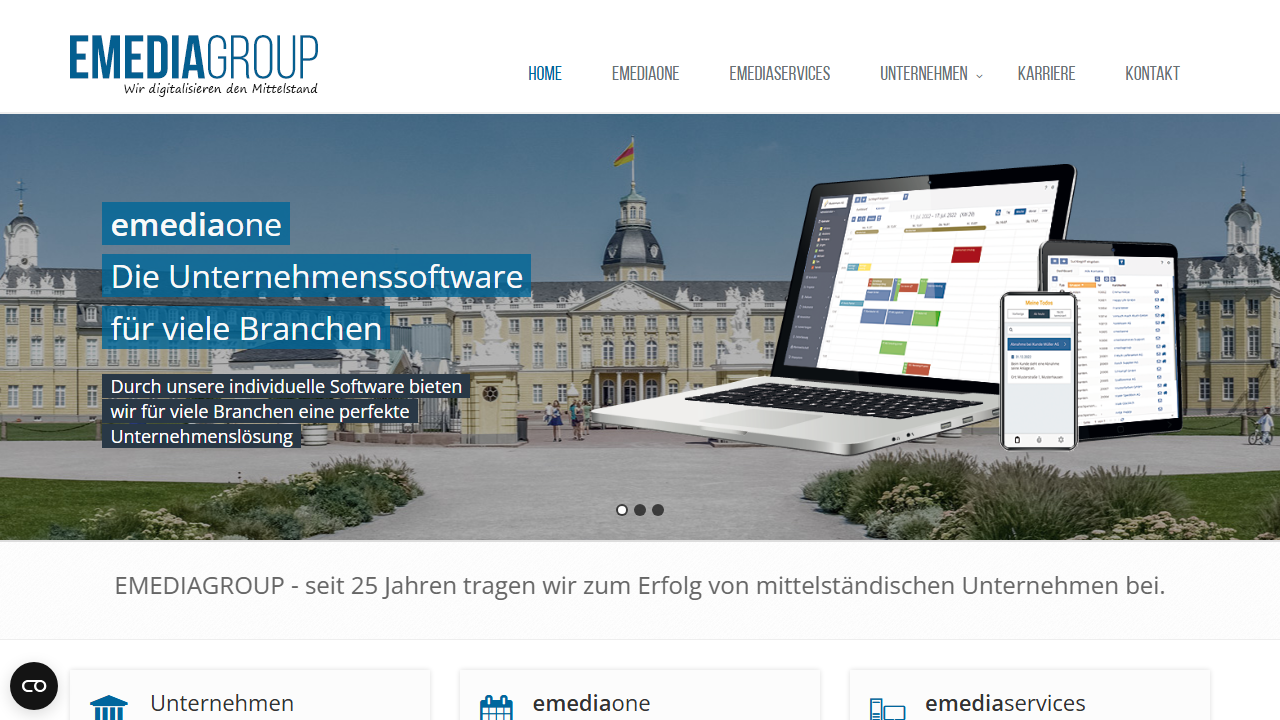 Screenshot of the homepage of emediaone