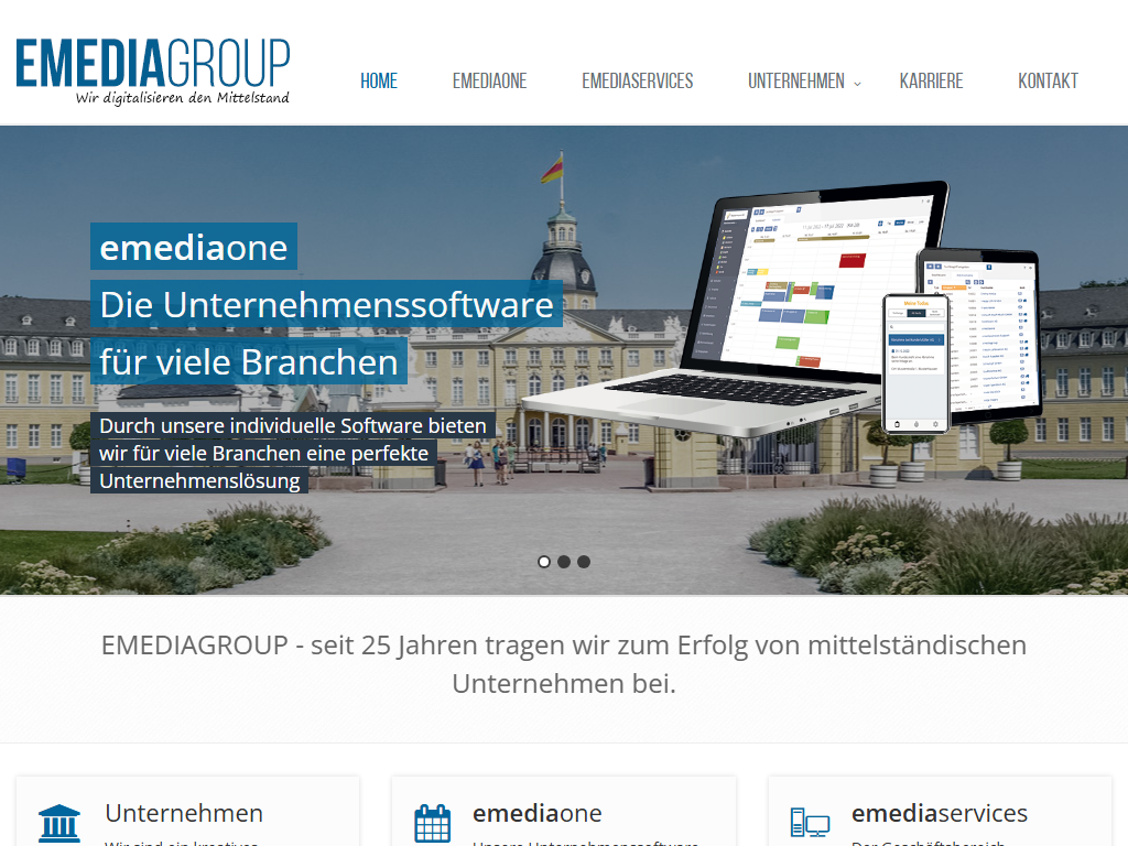 Screenshot der Homepage von emediaone