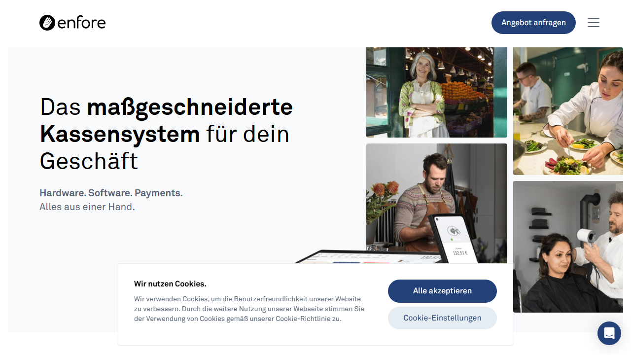 Screenshot of the homepage of enfore