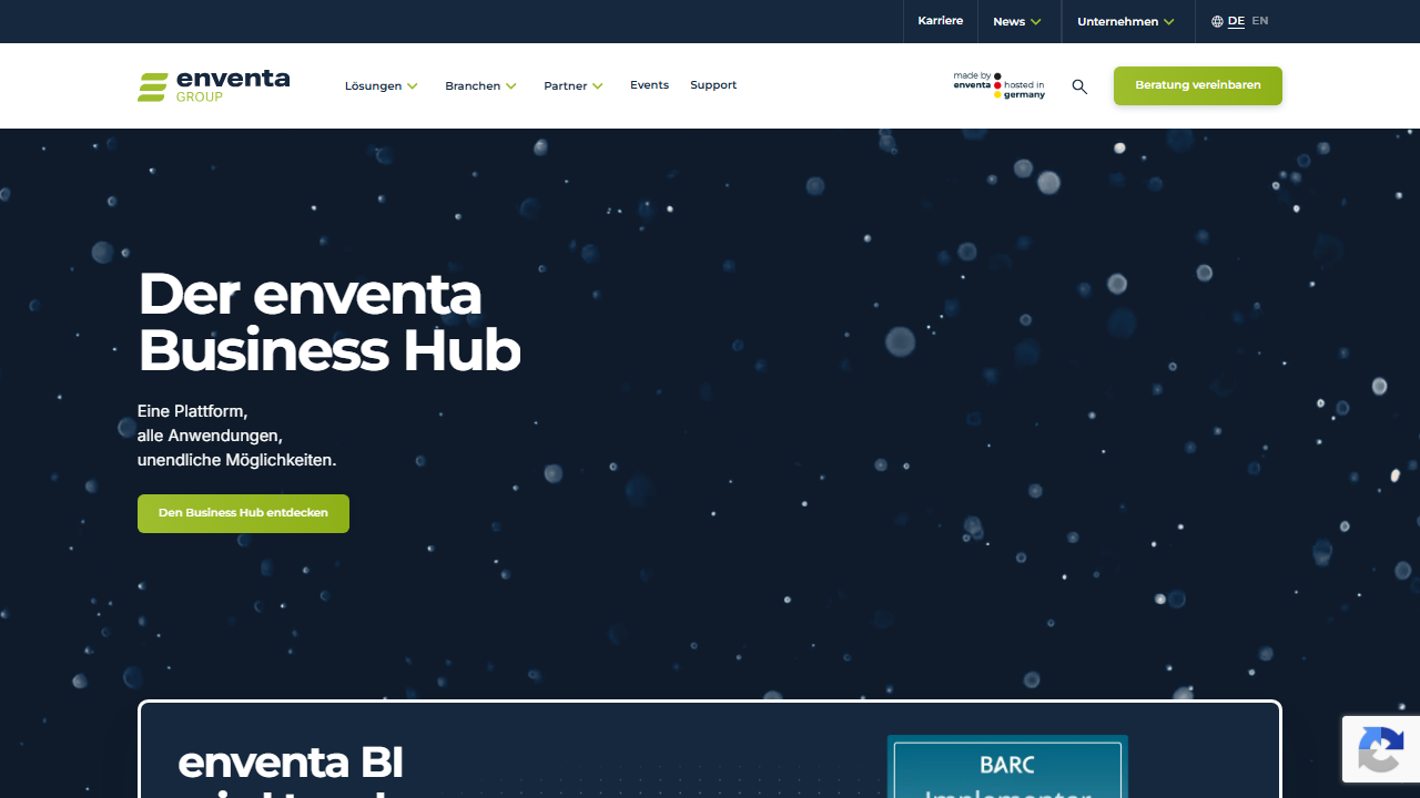 Screenshot of the homepage of enventa Trade ERP