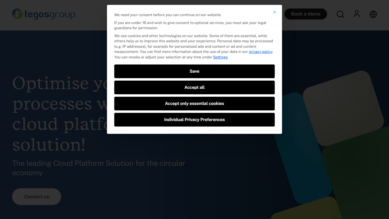 Screenshot of the homepage of enwis (tegossuite)