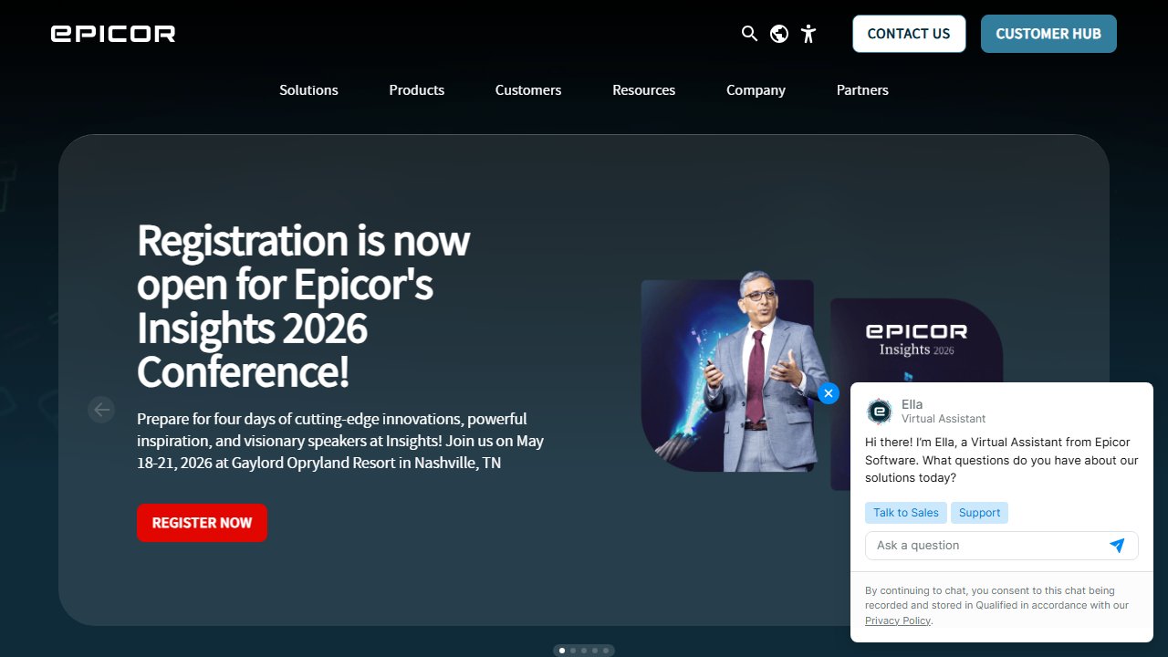 Screenshot of the homepage of Epicor ERP